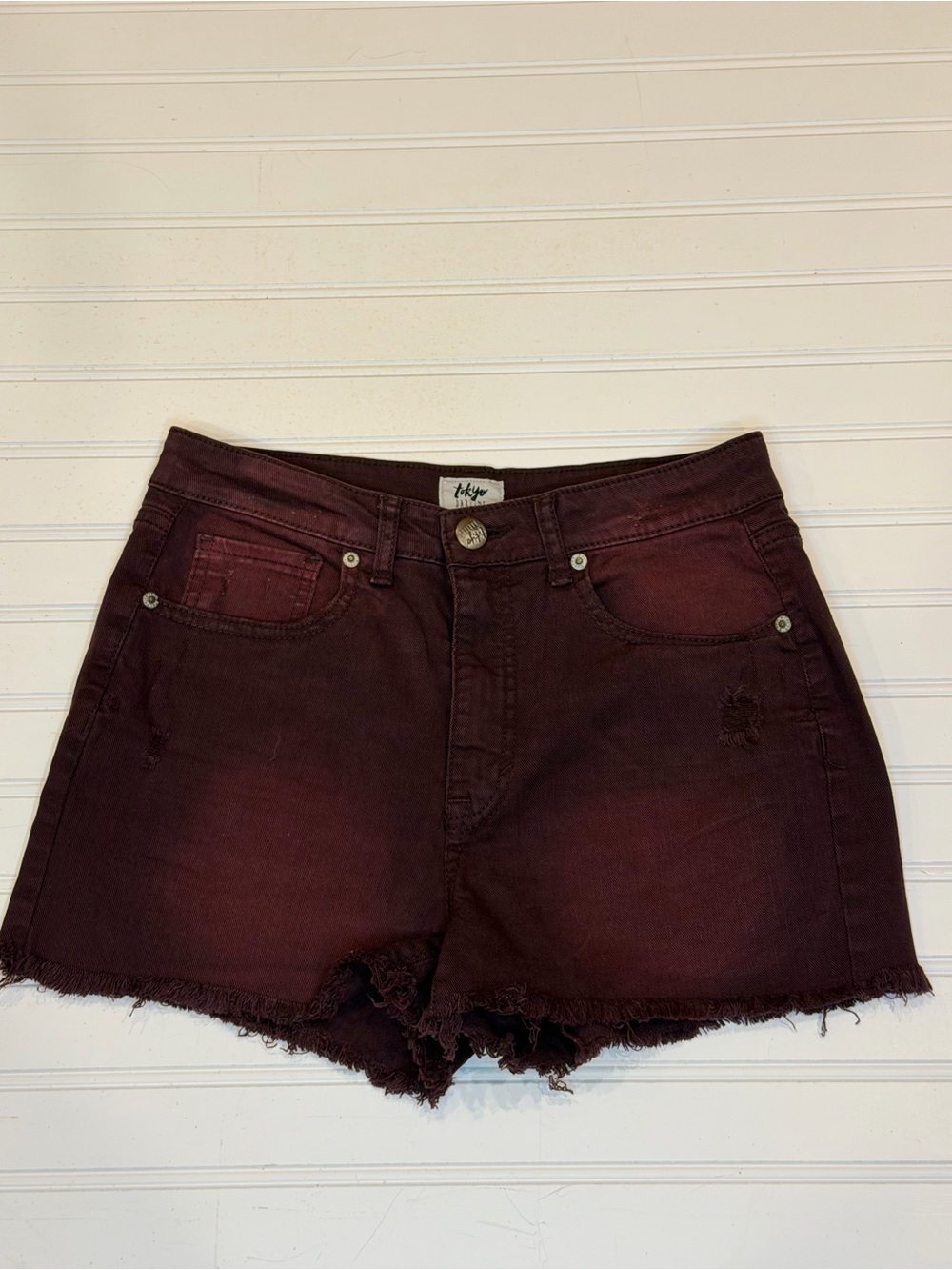Tokyo Darling Cut Off Burgundy Jean Shorts Size 4 High Waist